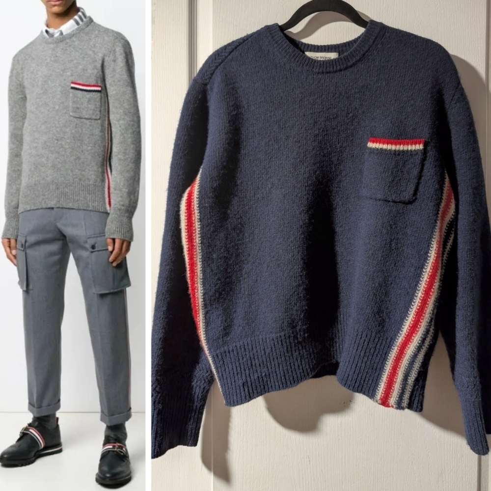 Thom Browne | 'Horsehair' Relaxed Shetland Wool Crewneck Sweater In Blue